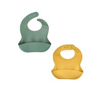 Thermobaby - Lot De 2 Bavoirs En Silicone Souple Pour Bébé Avec Poche De Récupération - Réglables & Faciles À Nettoyer - Idéal Pour Les Repas, Pratique et Étanche (Vert Cactus & Jaune Miel)