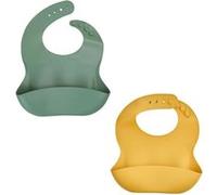 Lot de 2 bavoirs - Silicone - Vert Cactus et Jaune Miel - Etanches et réglables Jaune