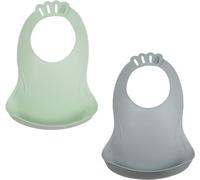 Lot de 2 bavoirs - THERMOBABY - BIBOU - Vert Céladon et Gris Charme - Ajustables et étanches