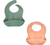 Lot de 2 bavoirs - THERMOBABY - Silicone - Vert Cactus et Peche - Etanches et réglables