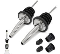 Lot de 2 becs verseurs en acier inoxydable pour bouteille de vin, huile d'olive et vinaigre, bec verseur conique avec bouchons anti-poussière en caoutchouc pour alcool, huile d'olive, accessoires de