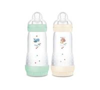 MAM - Lot 2 Biberons Easy Start Anti-Colique 320 ml Tétine débit 3 - Menthe + Coton