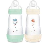 Lot de 2 Biberons - MAM - Easy Start - Anti-colique Classique - 260 ml - Tétine débit 2 - Menthe + Coton G