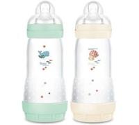 Lot de 2 Biberons - MAM - Easy Start - Anti-colique Classique - 320 ml - Tétine débit 3 - Menthe + Coton Menthe et Coton G