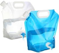 Lot de 2 bidons d'eau pliables de 5 l/10 l avec robinet d'eau potable avec poignée de transport Réutilisables pour l'extérieur, le camping, la randonnée, les pique-niques (L)