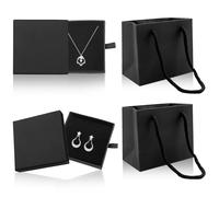 Lot de 2 Bijoux Boite Cadeau, Boîtes Cadeaux de Bijoux en Carton avec 2 Sacs Cadeaux, Boîtes à Bijoux Carrées en Carton Kraft Noir pour Collier Boucles d'oreilles Bracelet