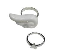 Lot de 2 bijoux tendance en forme d'étoile angélique - Taille réglable - En alliage - Pour les occasions romantiques - Collection de bagues gothiques