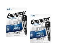 Lot de 2 Blisters de 2 Piles Ultimate Lithium L91 AA Mignon LR6 1,5V