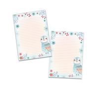 Lot de 2 blocs à lettres - Cahier d'école - Papier à lettre pour garçons et filles - Motif chouette rose et bleu (2 blocs A4 de 25 feuilles chacun)