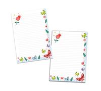 Lot de 2 blocs à lettres - Cahier scolaire - Papier à lettre pour garçons et filles - Papillons et fleurs (2 blocs A4 de 25 feuilles chacun)