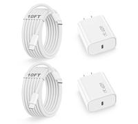 Lot de 2 blocs de charge USB C pour iPhone 17, 16, 15, 40 W-60 W, bloc de charge rapide USB C dynamique avec long câble de charge de type C vers C de 3 m, compatible avec iPhone 17/17 Pro/Air/16/15