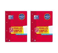 Lot de 2 Blocs de Feuilles Simples détachable perforés A4 Grand carreaux 90g 150 pages