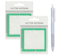Lot de 2 blocs de notes adhésifs à paillettes - Pastel, petites listes de choses à faire, pour onglets de livre, fournitures scolaires et de bureau, joli cadeau pour filles (vert)