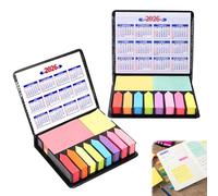 Lot de 2 blocs de notes autocollantes, 12 couleurs, 2 formats post-it étroits et grands, calendrier 2026, bandes adhésives pastel avec boîte d'emballage, forme de flèche, pour planificateur, notes