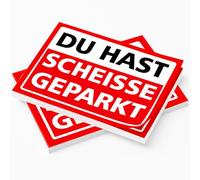 Lot de 2 blocs de notes humoristiques « Du hast Scheisse Geparkt » - Lot de 2 blocs rouges pour le pare-brise - 50 feuilles pour le départ - Bloc-notes au format A7 (Scheisse Geparkt - M03)