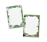 Lot de 2 blocs de papier à lettre ligné à motif pour filles, enfants, école, fleurs tropicales (1 bloc coloré et 1 bloc à colorier A4 de 25 feuilles)