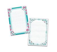 Lot de 2 blocs de papier à lettre ligné à motif pour filles, enfants, école, papillons, fleurs (1 bloc coloré et 1 bloc à colorier A4 de 25 feuilles)
