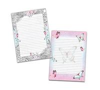 Lot de 2 blocs de papier à lettre pour filles, enfants, papillons et fleurs (1 bloc coloré et 1 bloc à colorier A5 avec 25 feuilles chacun)