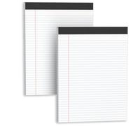 Lot de 2 blocs de papier à lignes larges de 21,6 x 27,9 cm, 50 feuilles/bloc, blocs juridiques blancs, bloc-notes perforé avec dos blanc robuste, papier ligné pour bureau, maison, école