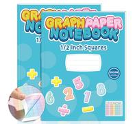 Lot de 2 blocs de papier graphique coloré de 21,6 x 27,9 cm - Carrés de 1,27 cm - Grands carreaux de 1,27 cm - quadrillage coloré - 60 feuilles - Pour enfants, dyslexie, école, planification de