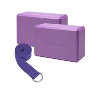 Lot de 2 blocs de yoga Gaiam Essentials et ensemble de sangles de yoga, violet fonc , 9"" L x 6"" H x 4"" P
