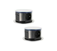 Bloc multiprise encastrable - OTIO - Compact LED - 3 prises 16A - 2 ports USB - Inox