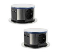 Bloc multiprise encastrable - OTIO - Compact LED - 3 prises 16A - 2 ports USB - Inox