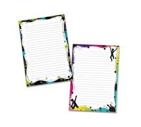 Lot de 2 blocs-notes papier ligné pour enfants - Cadeau - Papier note - Cahier d'école - Multicolore - Rouge Jaune Bleu Vert (1 bloc "étoiles" et 1 bloc "Dégradé" A5 de 25 feuilles chacune)