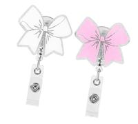 Lot de 2 bobines de porte-clés rétractables en acrylique avec nœuds pour porte-nom pour bureau, école