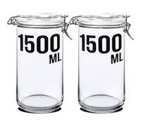 Lot de 2 bocal hermétique à bouchon mécanique, récipient hermétique transparent, bocal de conservation des aliments en verre, capacité 1500 ml - Diamètre 10 x Hauteur 25.2 cm -JUANIO- Transparent G