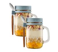 Lot de 2 bocaux à avoine de nuit - 480 ml - Bocaux à yaourt en verre pour repas de nuit | Tasses hermétiques en verre avec couvercle | Lot pour le petit déjeuner