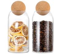 Lot de 2 bocaux de conservation en verre avec boule en liège - Avec couvercle en liège - Avec couvercle - Pour thé, café, épices, haricots - 800 ml