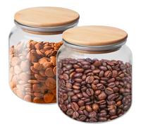 Lot de 2 bocaux de conservation en verre avec couvercle hermétique, 500 ml, avec couvercle en bambou, pour cuisine, café, épices, céréales