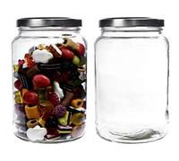 Lot de 2 bocaux de conservation en verre de 1,7 l avec couvercle à visser et étiquettes (argenté)