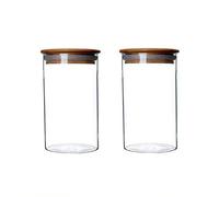 Lot de 2 bocaux de conservation en verre transparent avec couvercles hermétiques en bois pour grains de café, feuilles de thé, sucre, biscuits, fruits secs, bonbons, verre, transparent, 350ML/11.7oz