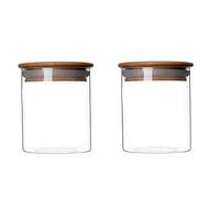 Lot de 2 bocaux de conservation en verre transparent avec couvercles hermétiques en bois pour grains de café, feuilles de thé, sucre, biscuits, fruits secs, bonbons, verre, transparent, 200ML/6,67oz