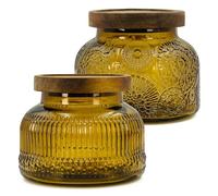 Lot de 2 bocaux décoratifs en verre ambré avec couvercle hermétique en bois - 750 ml - Large ouverture - Style vintage - Pour biscuits, bonbons, miel, farine, épices, café, thé, décoration d'intérieur