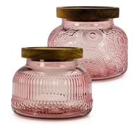 Lot de 2 bocaux décoratifs en verre rose avec couvercle hermétique en bois - 750 ml - Large ouverture - Style vintage - Pour biscuits, bonbons, miel, farine, épices, café, thé, décoration d'intérieur
