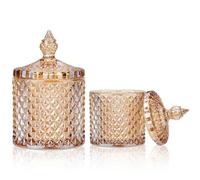 Lot de 2 bocaux en verre à facettes en cristal avec couvercle - Sucrier décoratif - Bocaux à bonbons en cristal - Pour la maison (ambre)