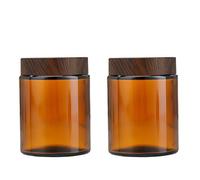 Lot de 2 bocaux en verre ambré à côtés droits avec doublures intérieures et couvercles en grain de bois, rechargeables pour crème, pommade, nourriture, fabrication de bougies