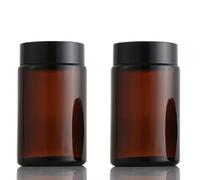 Lot de 2 bocaux en verre ambré à côtés droits rechargeables avec doublures intérieures et couvercle noir pour lotions, gommages, pommade