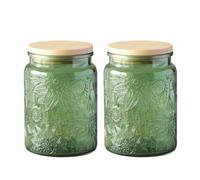 Lot de 2 bocaux en verre avec couvercles, 700 ml - Vintage - Bocaux de rangement pour biscuits, sucre - Pour comptoir de cuisine, garde-manger, bonbons avec couvercle (vert)
