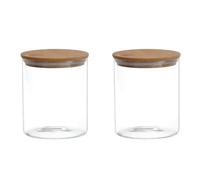 Lot de 2 bocaux en verre transparent de 250 ml avec couvercle hermétique en bambou pour thé, café, biscuits, farine, sucre, bonbons, épices