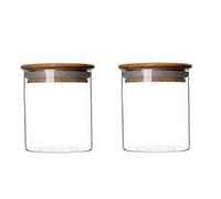 Lot de 2 bocaux en verre transparent de 250 ml avec couvercle hermétique en bambou pour thé, café, biscuits, farine, sucre, bonbons, épices