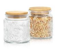 Lot de 2 bocaux hermétiques en verre de 500 ml avec couvercles, conteneurs de stockage alimentaire avec couvercles, baril à biscuits, pot à yaourt, boîtes hermétiques, bocaux à biscuits pour stocker