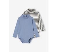Lot de 2 bodies bébé col roulé bleu glacier 3M(60CM)