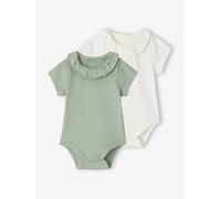 Lot de 2 bodies bébé naissance col fantaisie manches courtes vert sauge 3M(60CM)