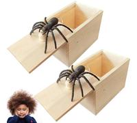 Lot de 2 Boite Araignée Farce,Spider Prank Box,Farce et Attrape Adulte,Boîtes à Jouets en Bois D'araignée,Articles de Farces pour Halloween,Plastique Noir Réaliste,Boîtes Cadeaux Sautantes