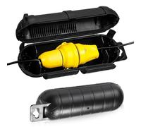 Lot de 2 boîtes à câbles étanches IP44 - 23 x 7,5 x 7 cm - Avec crochet de suspension et limiteur amovible - Pour rallonges et outils électriques - Noir