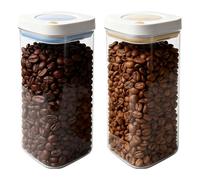 Lot de 2 boîtes à café hermétiques, 1800 ml, sous vide, en PET transparent, idéales pour conserver le café en grains, les noix, le thé, les fruits secs et; résistantes à l’humidité et à l’oxydation.